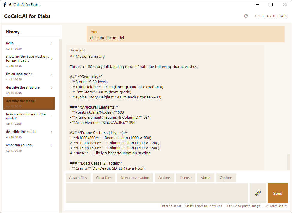 GoCalc.AI ETABS main workspace